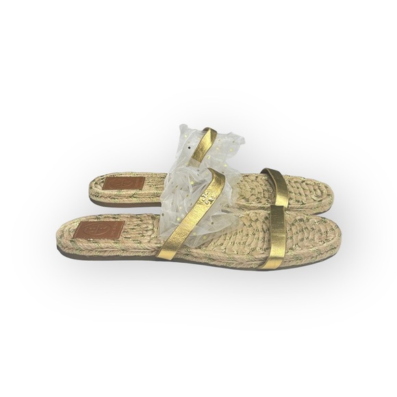 Tory Burch ✤ Two Band Flats Espadrilles Slides Jute Sandals ✤ Metallic Gold ✤ 8M - Picture 4 of 17
